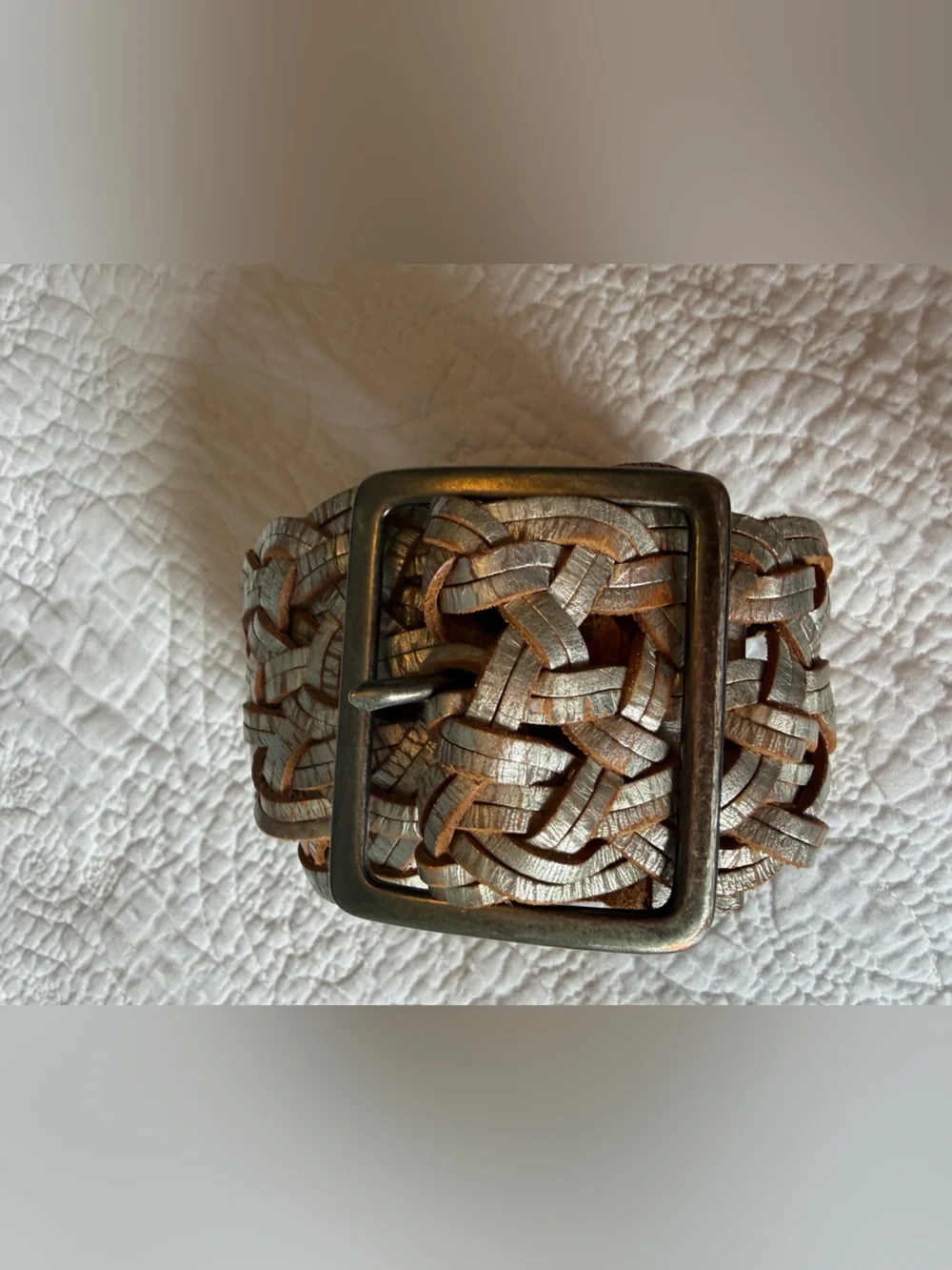 Silver leather braided belt